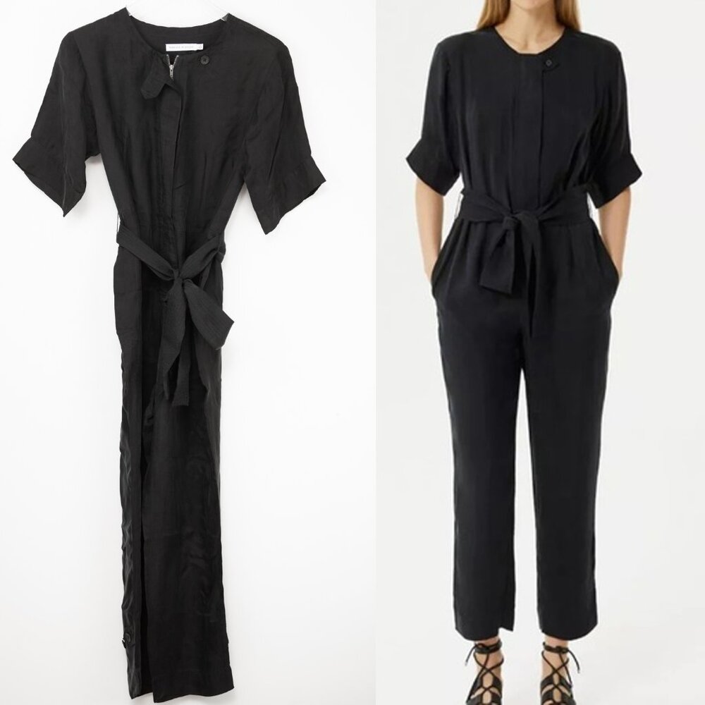 Rebecca Minkoff Carrie Jumpsuit 100% Cupro Short Sleeve Belted Black Size XS